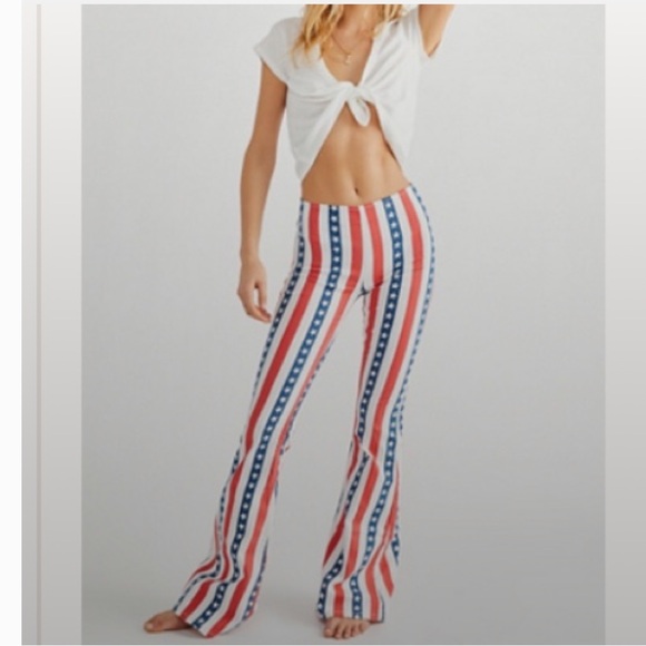 Free People Pants - LIMITED Free People Stars and Stripes Flare Jeans Pants, long, fitted, stretch